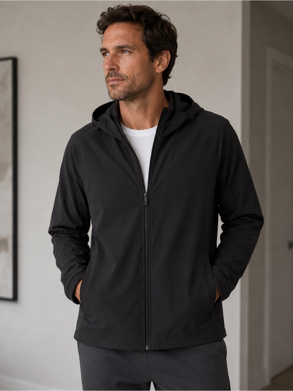 Lululemon Men's Black Hooded Zip Shirt Jacket